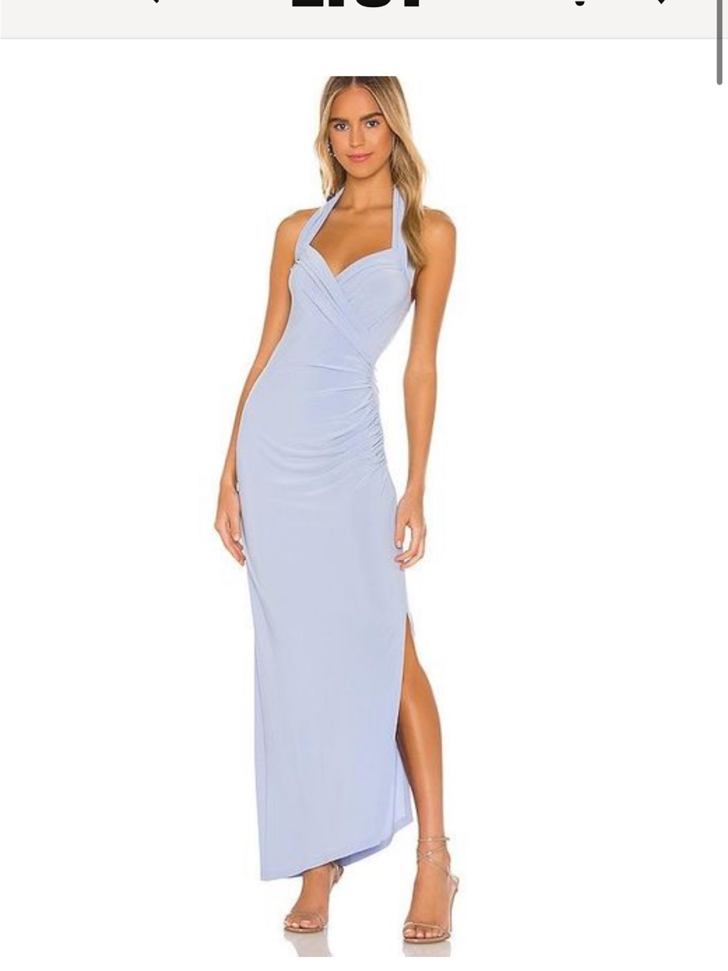 Norma Kamali Light Blue Halter Ruched Maxi Dress